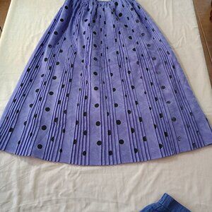 Blue Polka Dot Pleated Midi Skirt Lined Elastic Stretch Waist Size Medium Classi